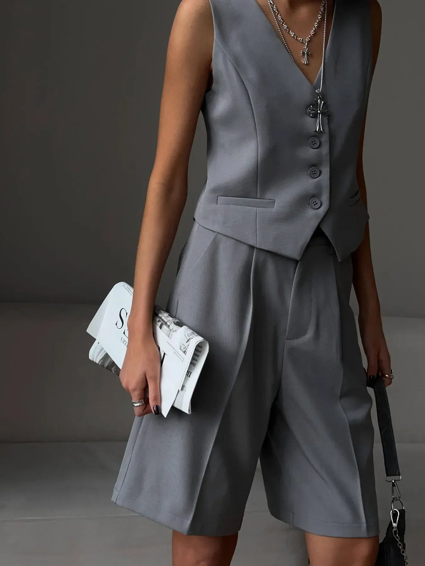 V-Neck Vest and Pants Two-Piece Blazer Set