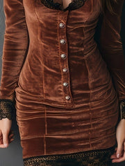 Velvet Lace Trim Bodycon Dress