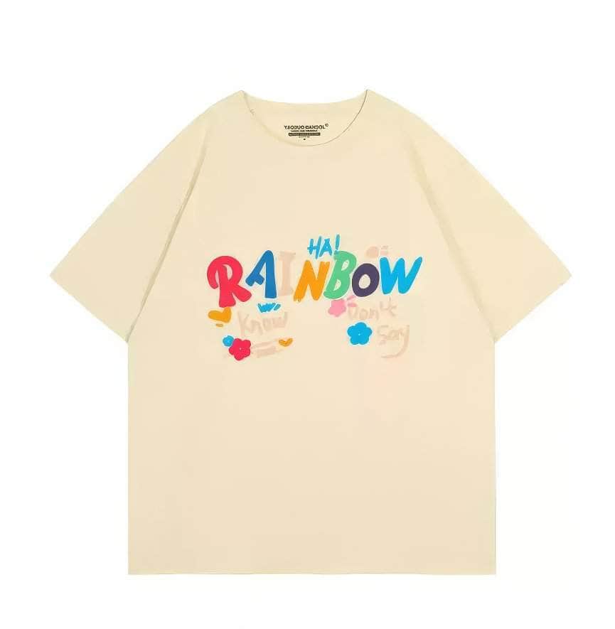 Vibrant "RAINBOW" Text Graphic Tee