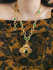 Victorian Pendant Link Chain Gemstone Statement Necklace