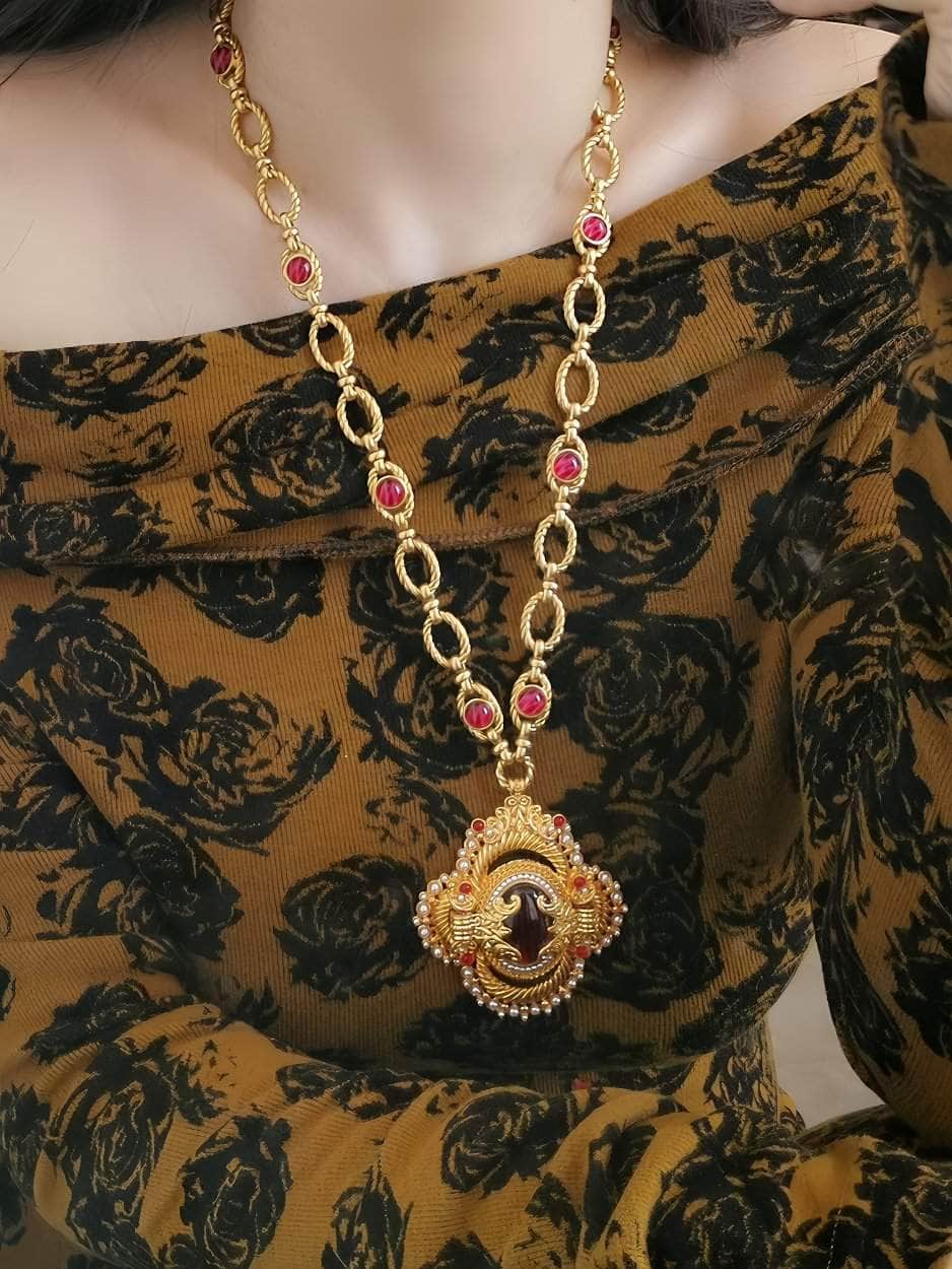 Victorian Pendant Link Chain Gemstone Statement Necklace