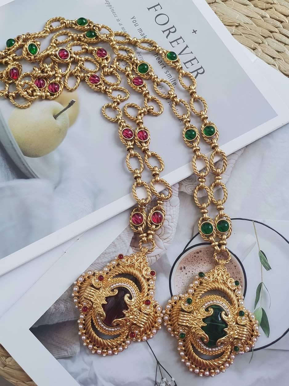 Victorian Pendant Link Chain Gemstone Statement Necklace
