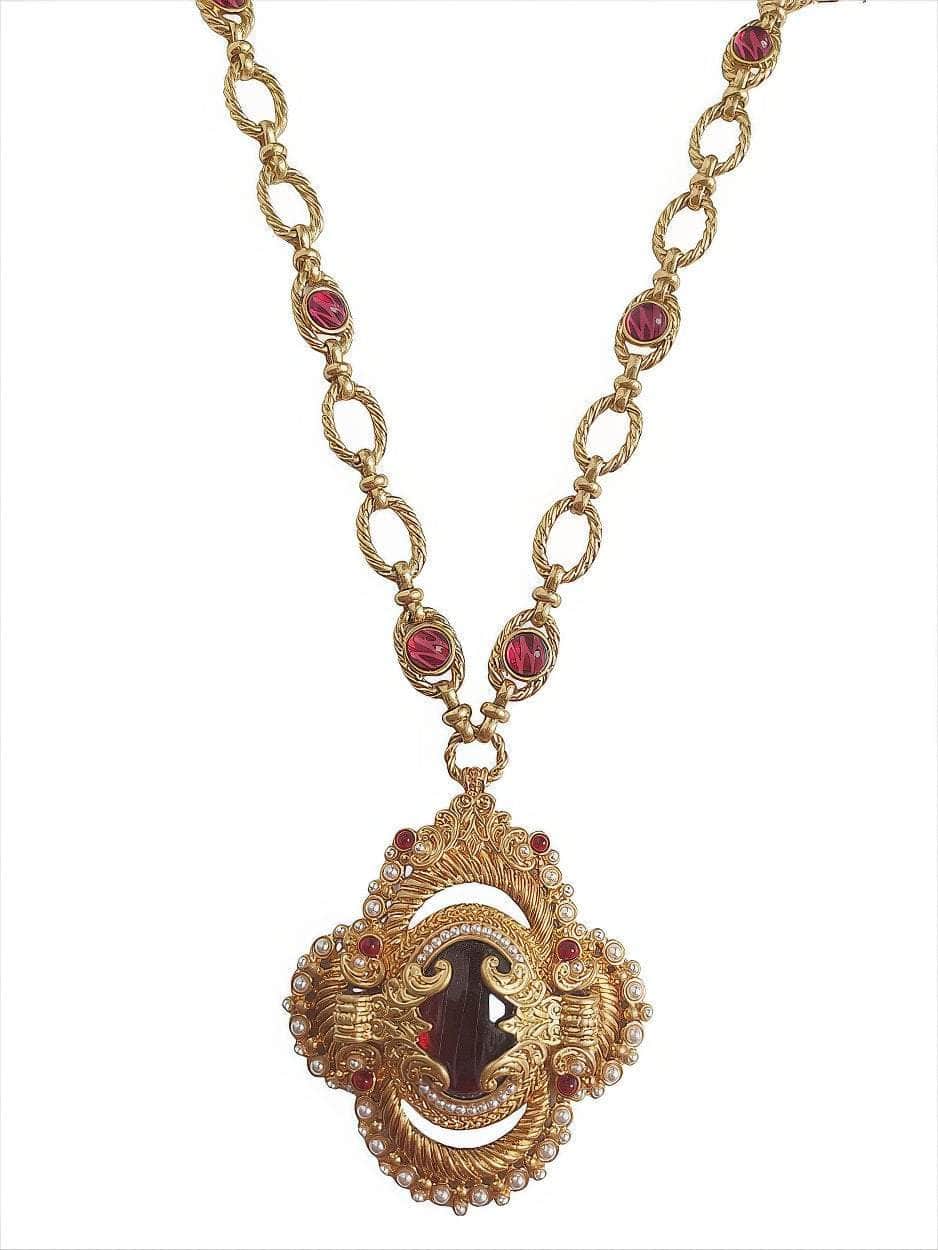 Victorian Pendant Link Chain Gemstone Statement Necklace