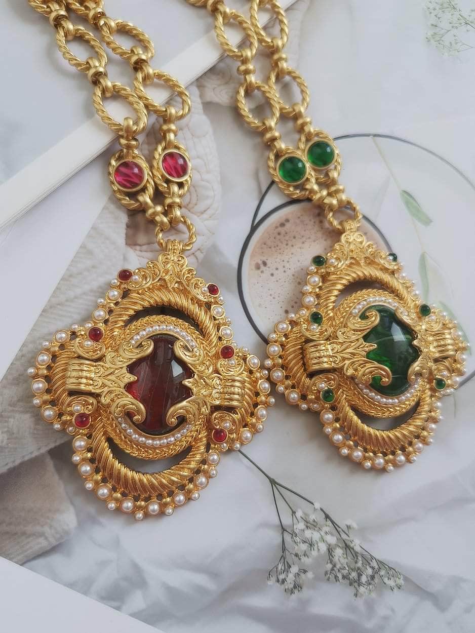 Victorian Pendant Link Chain Gemstone Statement Necklace