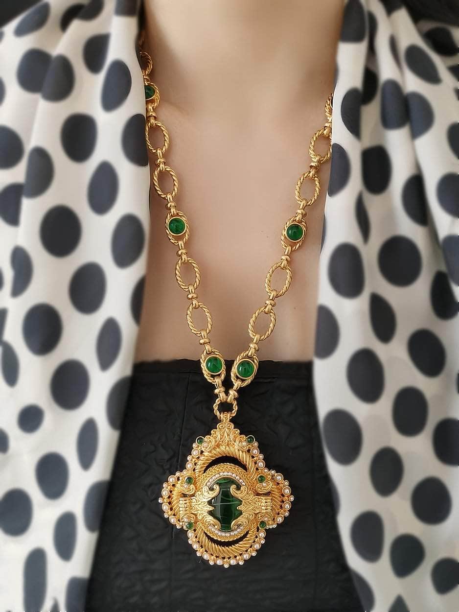Victorian Pendant Link Chain Gemstone Statement Necklace
