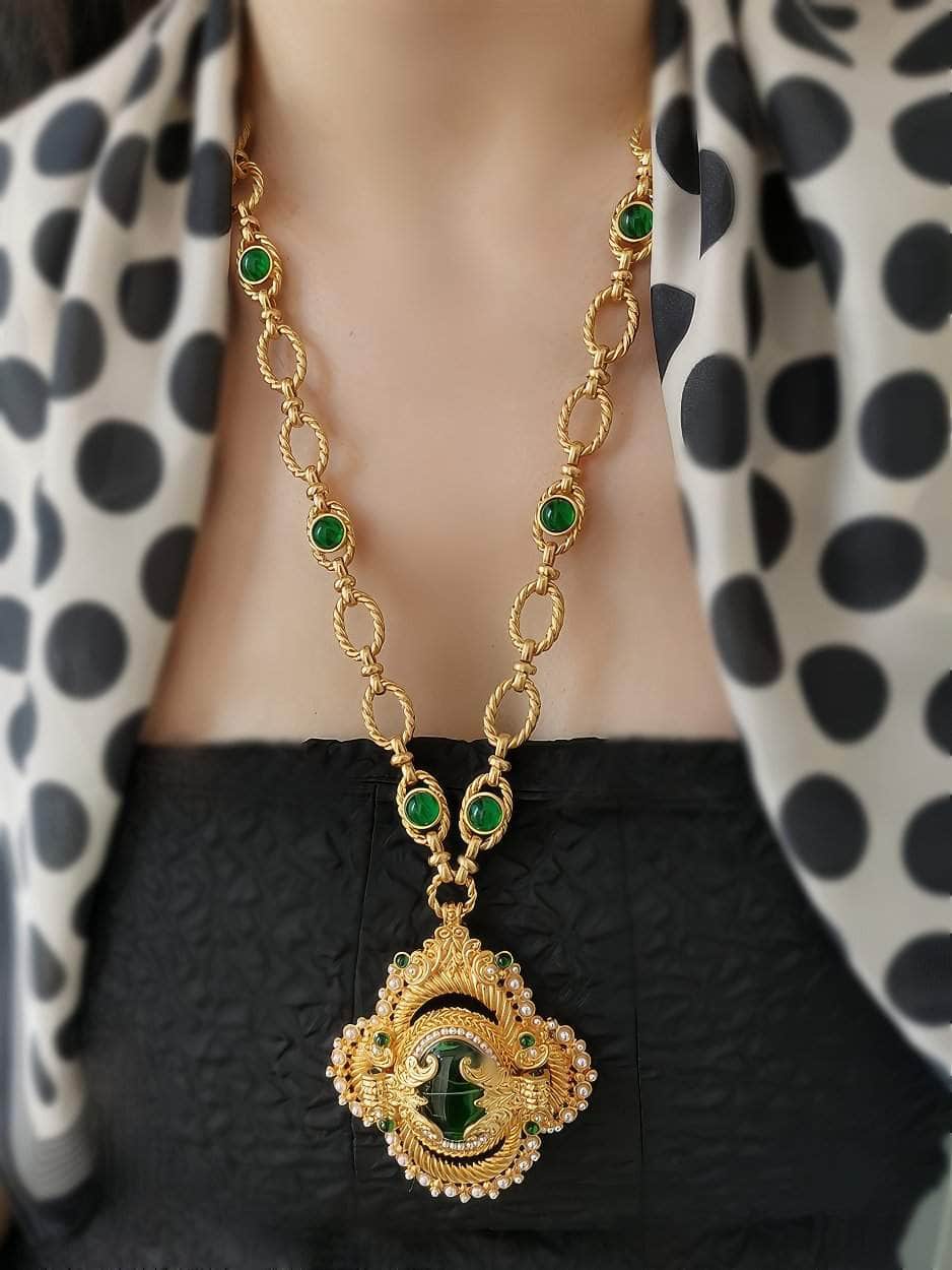 Victorian Pendant Link Chain Gemstone Statement Necklace