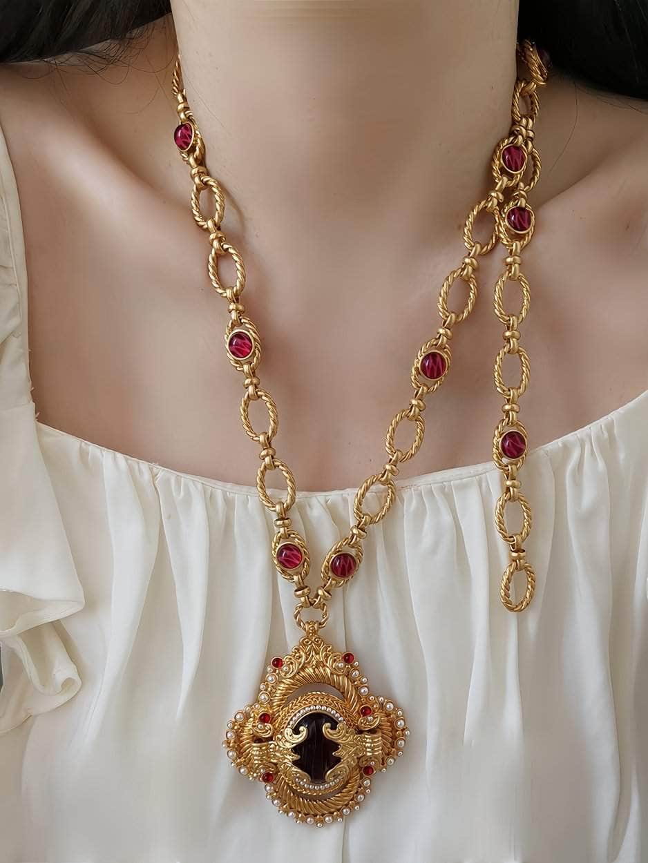 Victorian Pendant Link Chain Gemstone Statement Necklace