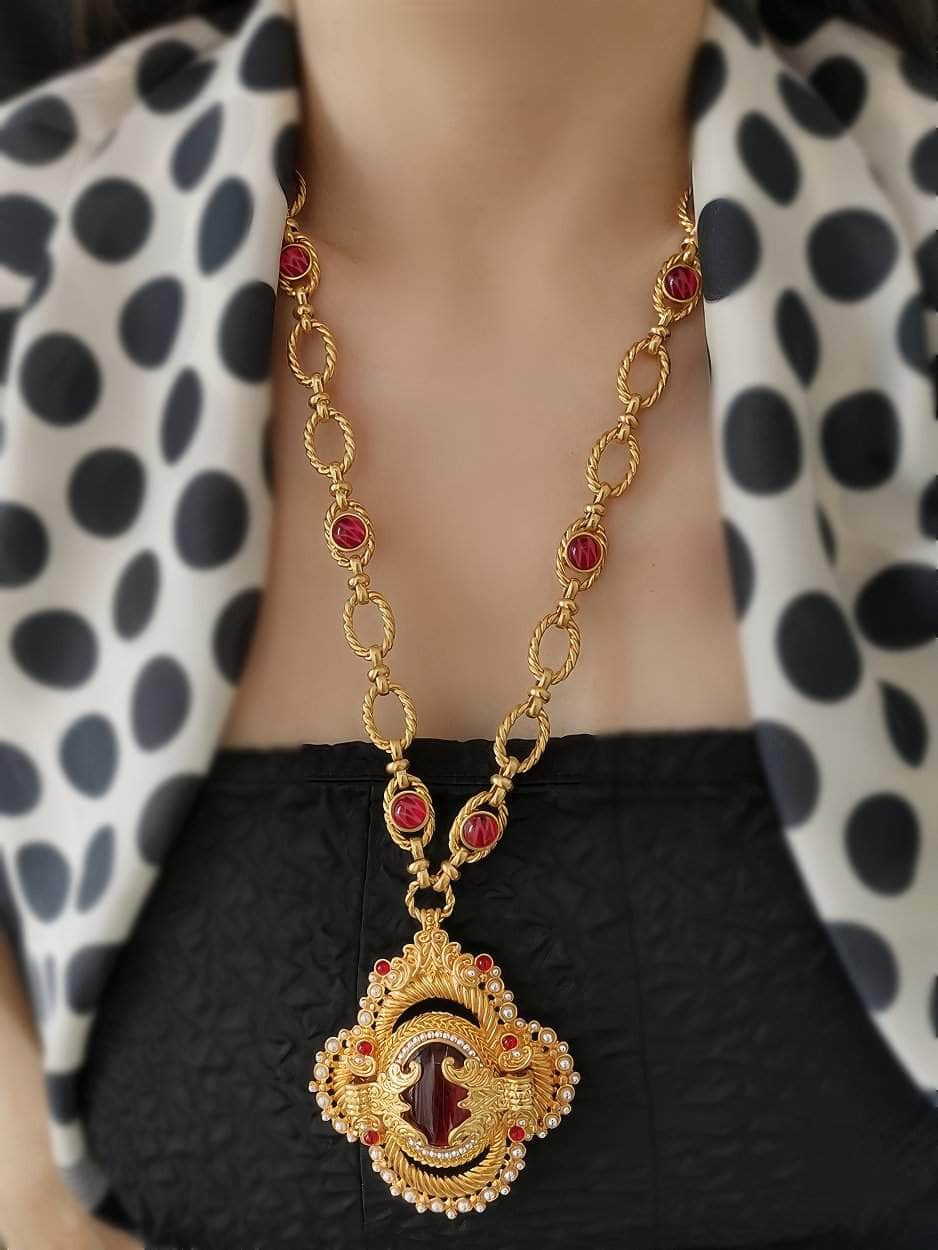 Victorian Pendant Link Chain Gemstone Statement Necklace