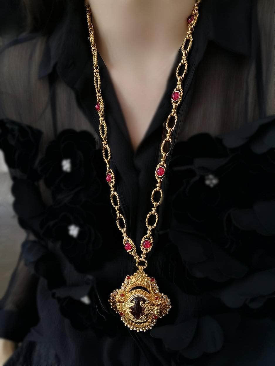 Victorian Pendant Link Chain Gemstone Statement Necklace