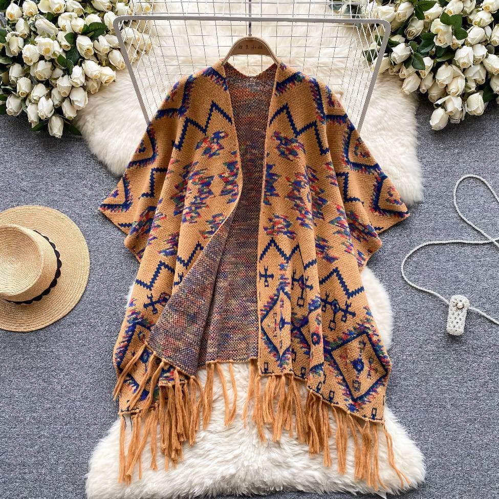Vintage Bohemian Tassel Detailed Shawl MAX SIZE / Peru