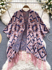 Vintage Bohemian Tassel Detailed Shawl MAX SIZE / Pink
