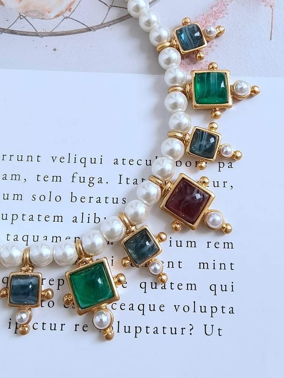 Vintage Floral Opal Multistone Choker Pearl Necklace Gold