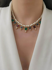 Vintage Floral Opal Multistone Choker Pearl Necklace Gold
