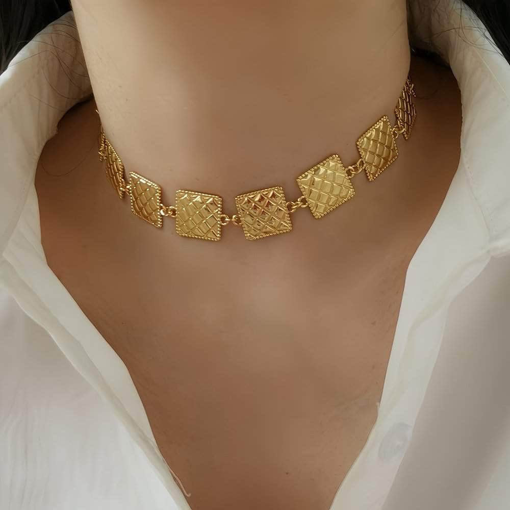 Vintage Square Shape Gold Collar Necklace