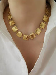 Vintage Square Shape Gold Collar Necklace Gold / Necklace