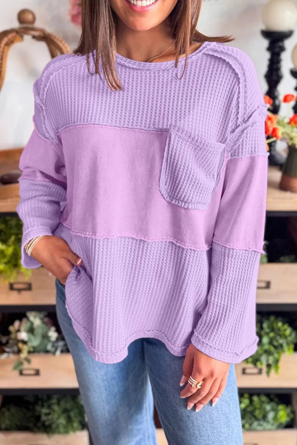 Waffle Knit Long Sleeve T-Shirt