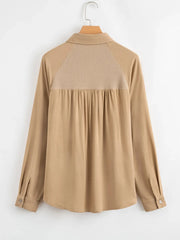 Waffle Patchwork Button Up Frayed Hem Shirt