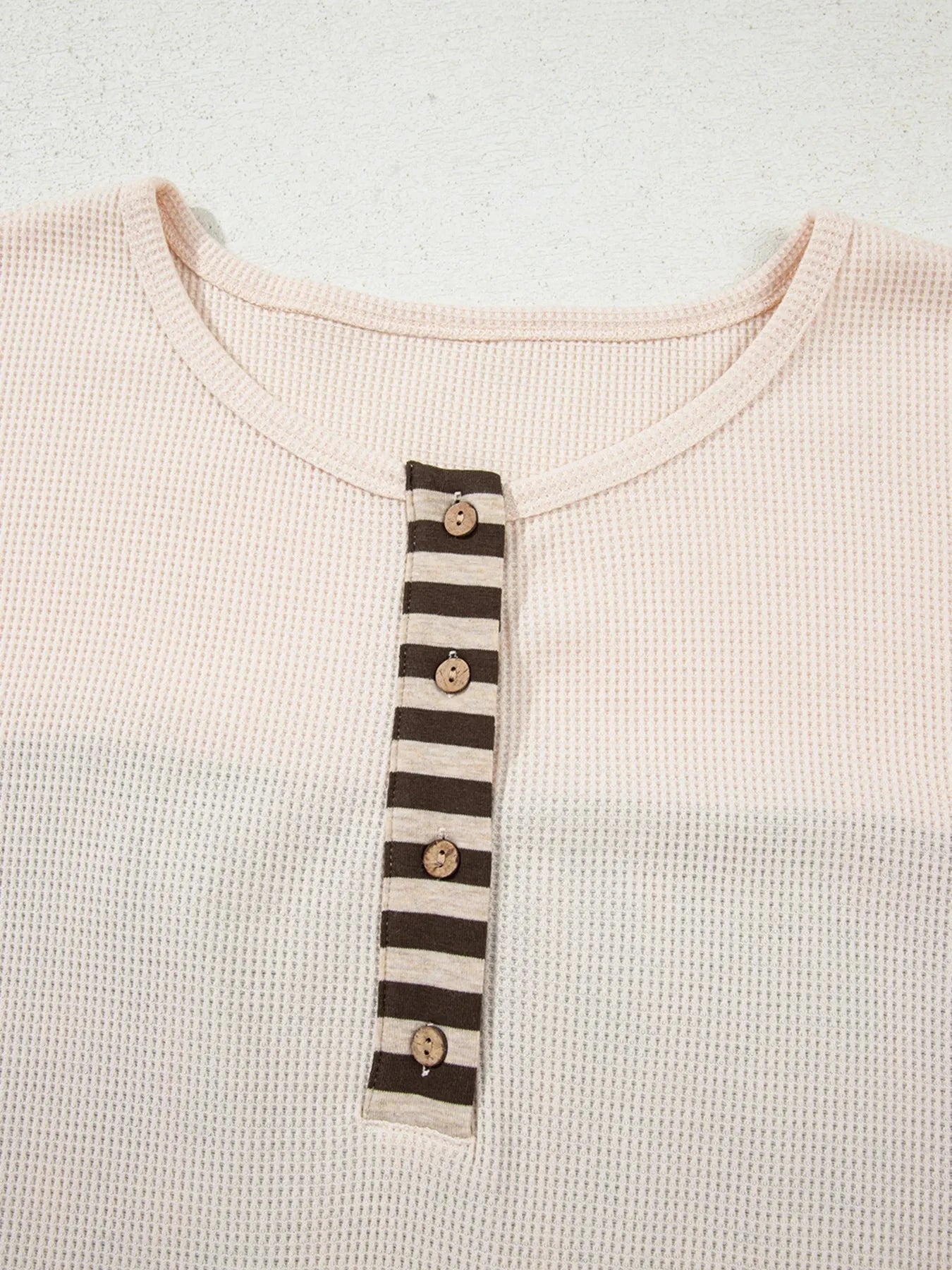 Waffle Stripe Plaid Patchwork Henley Knit Top