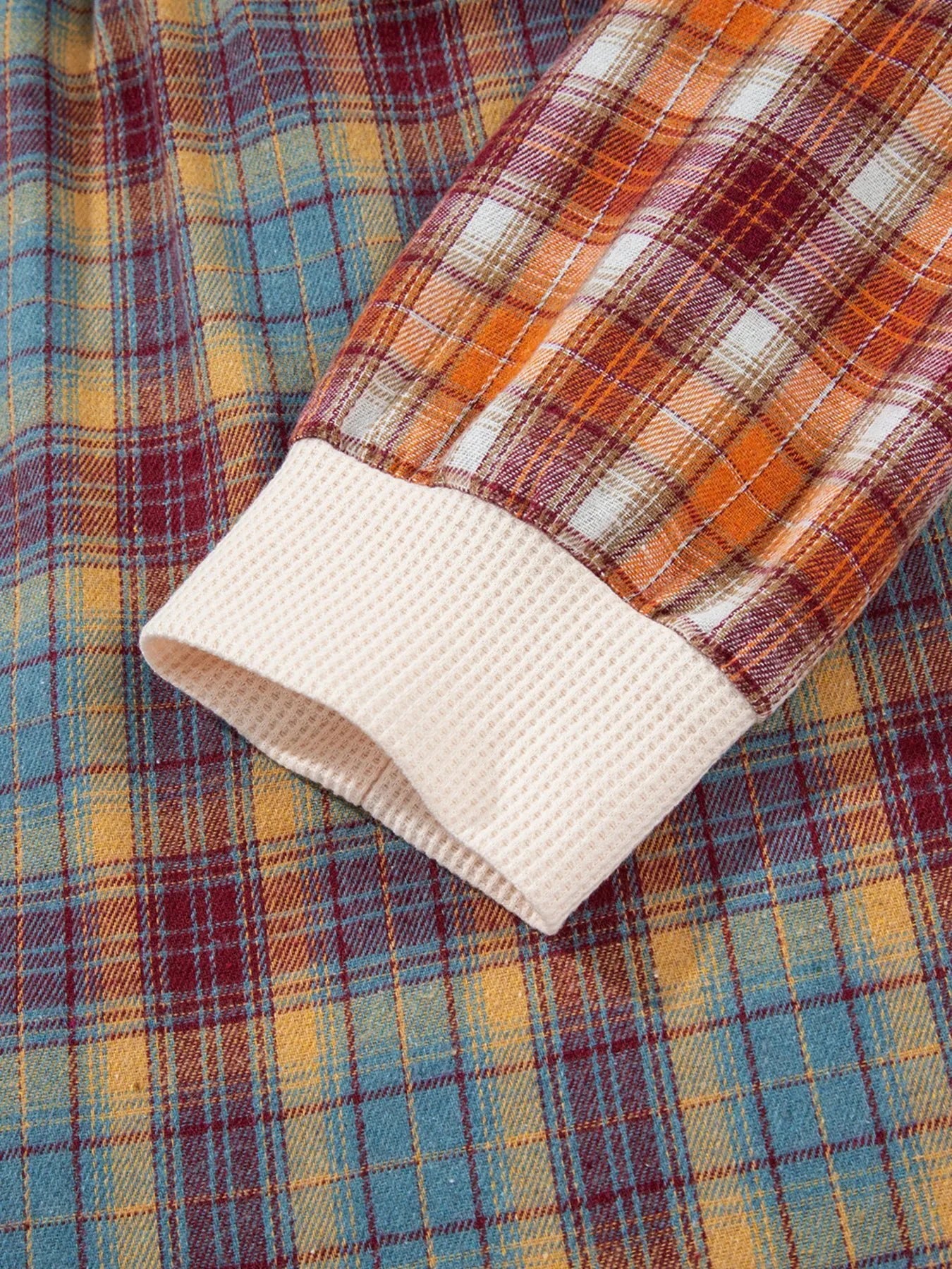 Waffle Stripe Plaid Patchwork Henley Knit Top