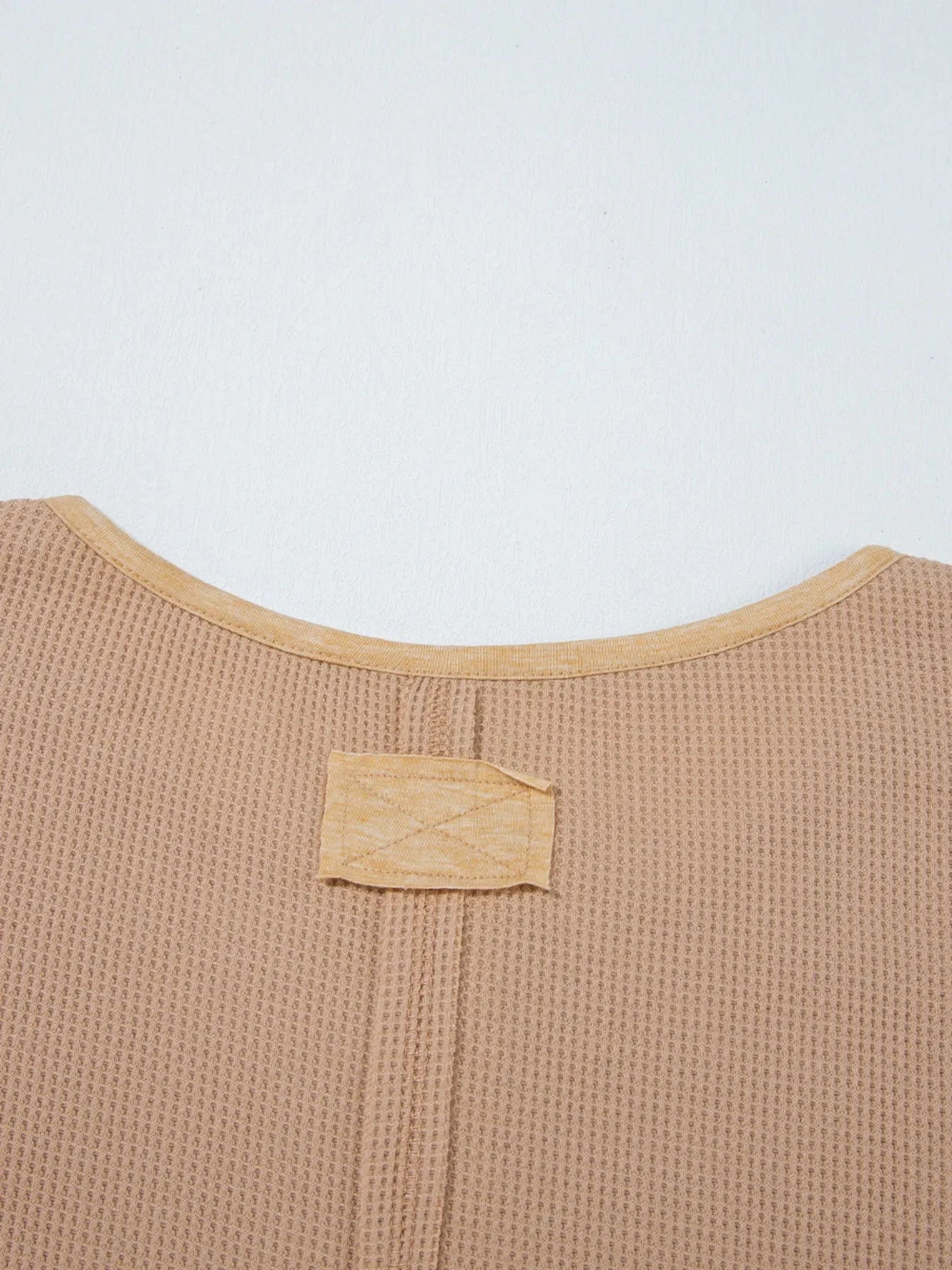 Waffle Textured Tunic Henley Top with Slits