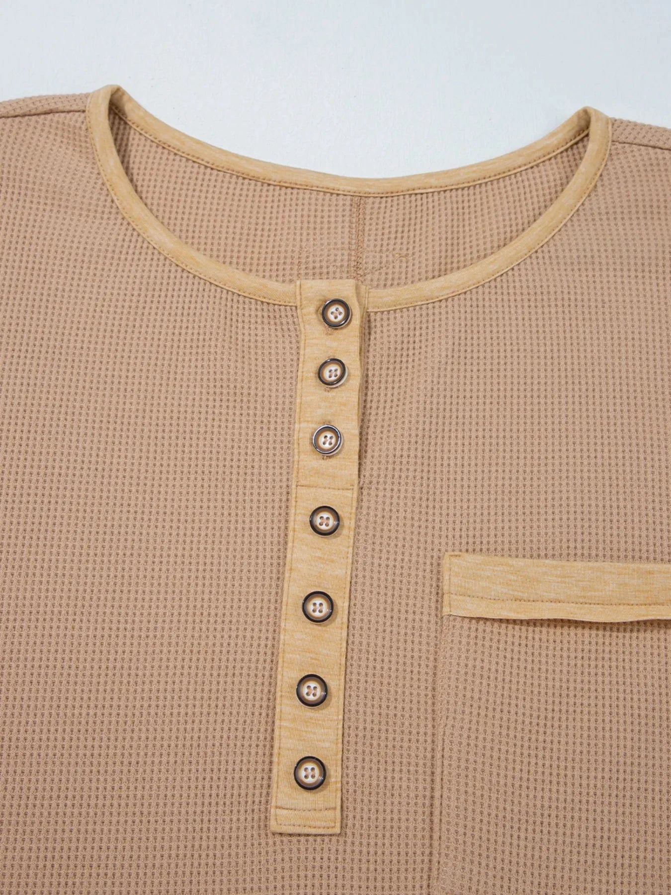 Waffle Textured Tunic Henley Top with Slits