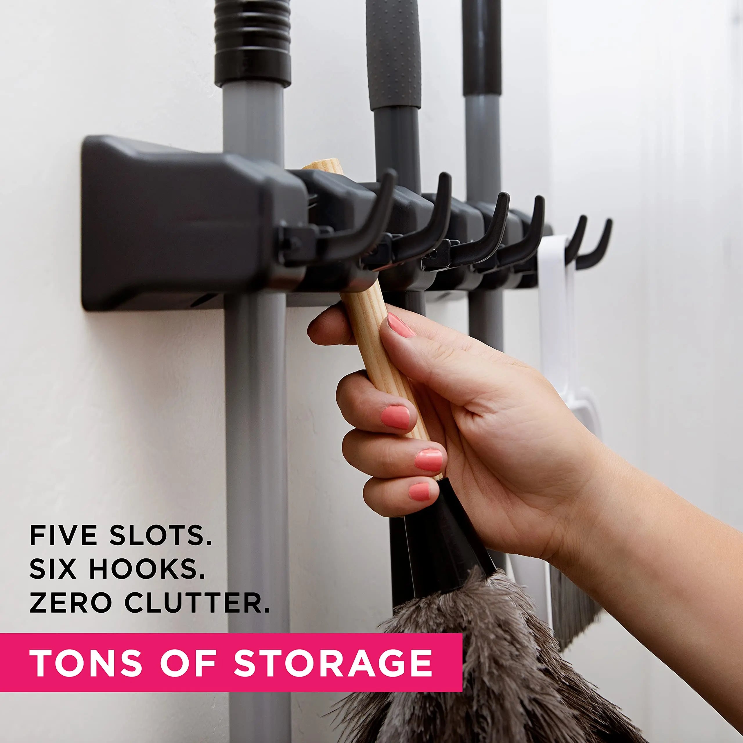 Wall-mounted black magic plastic mop holder