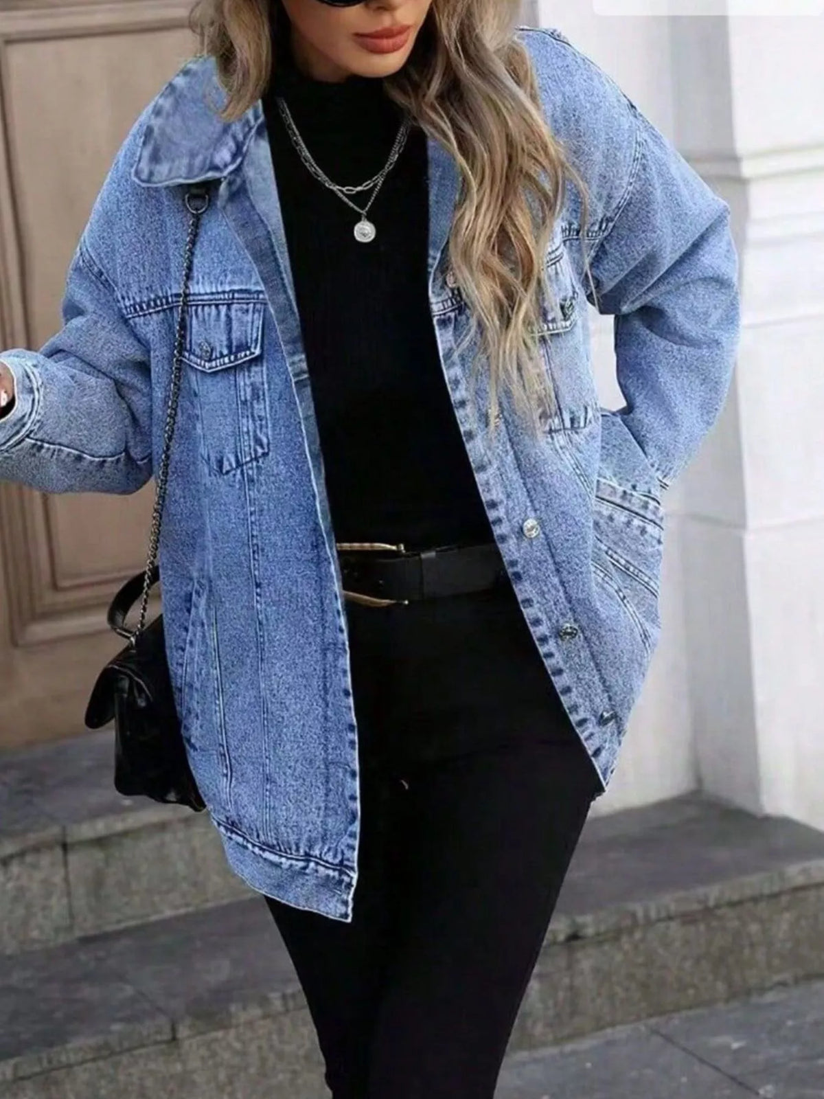 Washed Button Up Oversized Denim Jacket Blue / XS