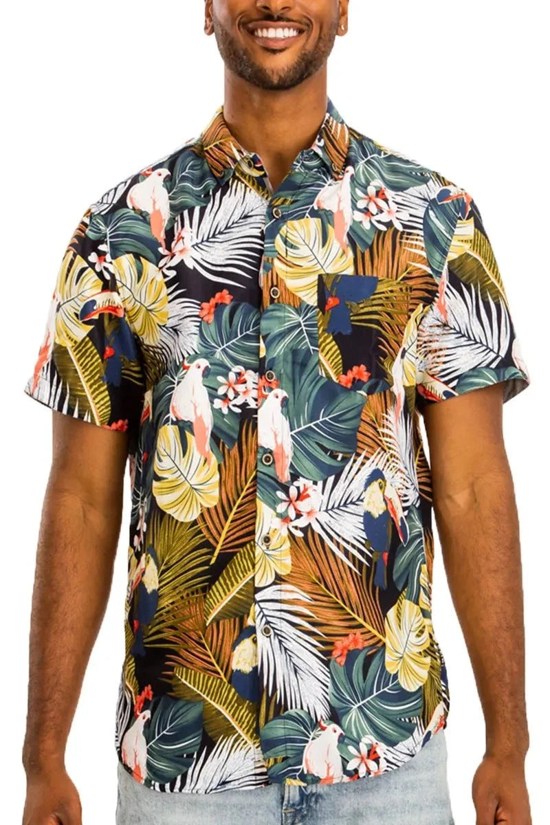 WEIV Full Size Hawaiian Print Button Down Shirt Plus Size MULTI / S