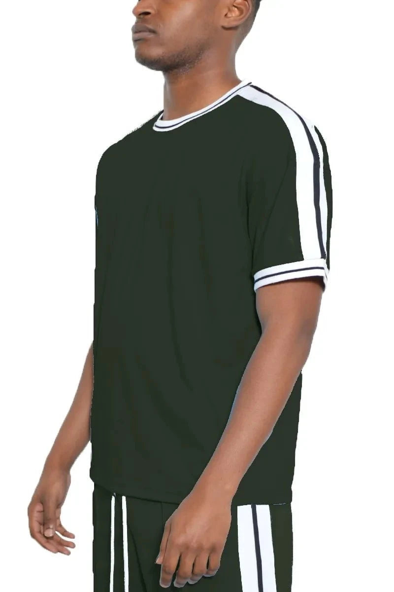 WEIV Men's Full Size Striped Tape Short Sleeve T-Shirt Plus Size OLIVE / S
