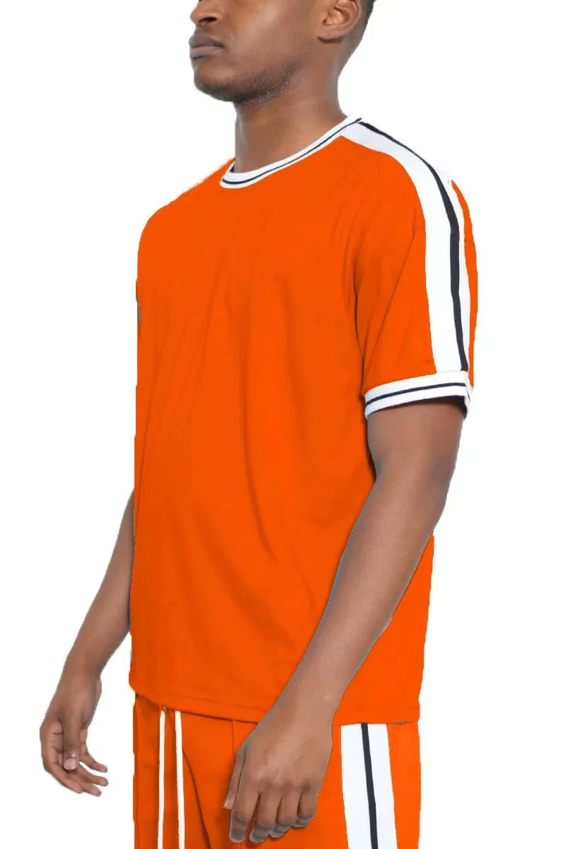 WEIV Men's Full Size Striped Tape Short Sleeve T-Shirt Plus Size ORANGE / S