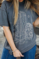 Western Cowboy Boots Graphic T-Shirt Gray / S