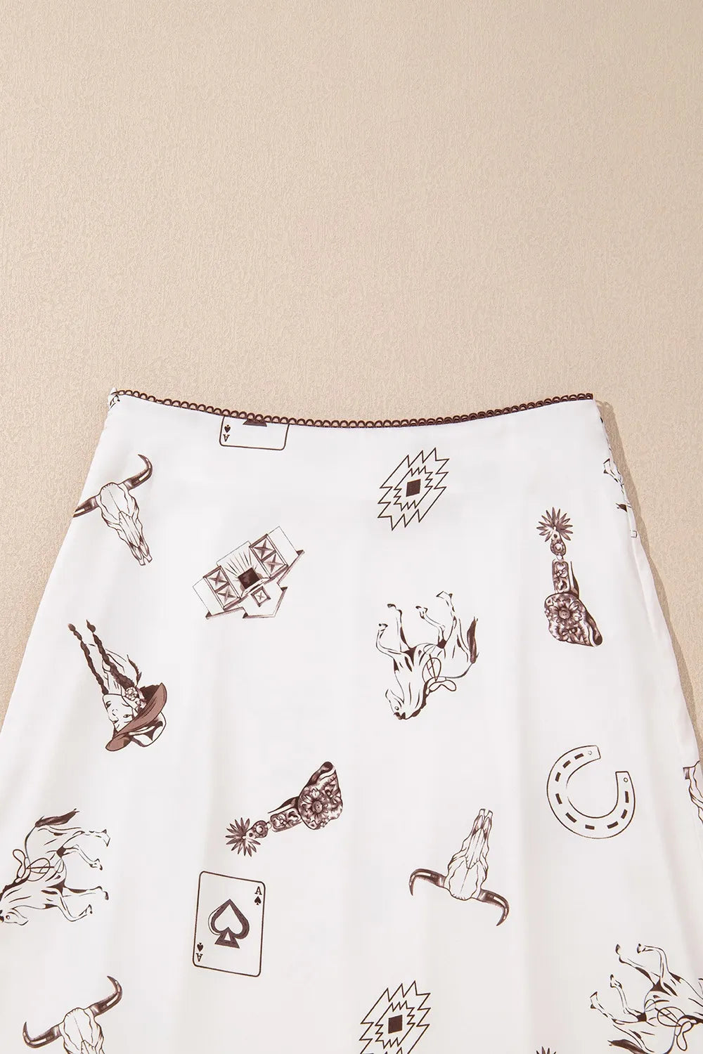 Western Print Satin Long Skirt