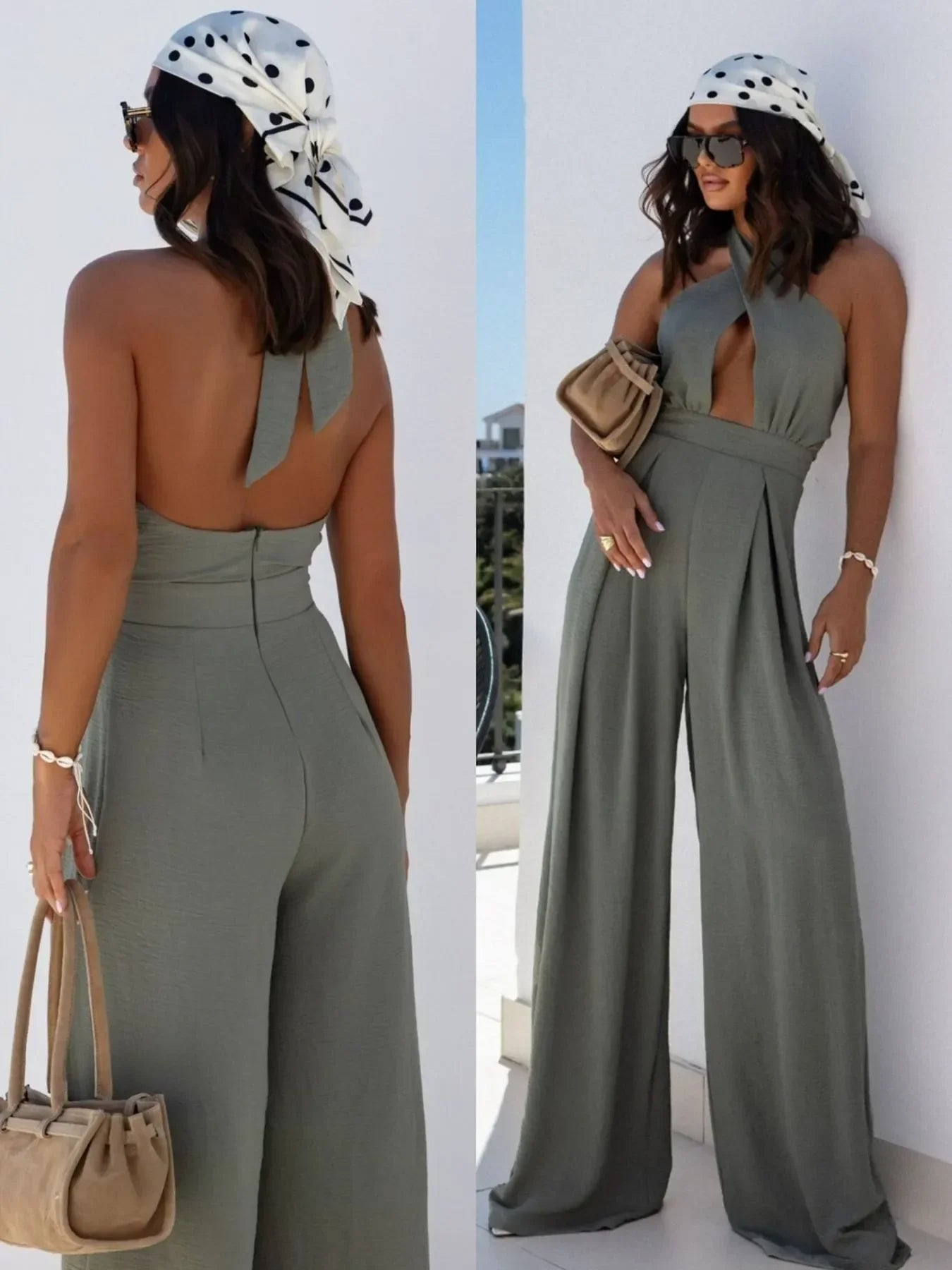 Wide Leg Cutout Halter Neck Jumpsuit