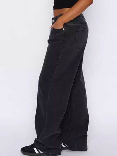 Wide Leg Jeans with Pockets Black / S