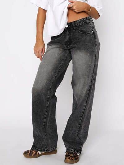 Wide Leg Jeans with Pockets Dark Gray / S