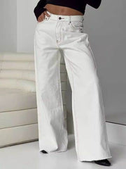 Wide Leg Jeans with Pockets White / S