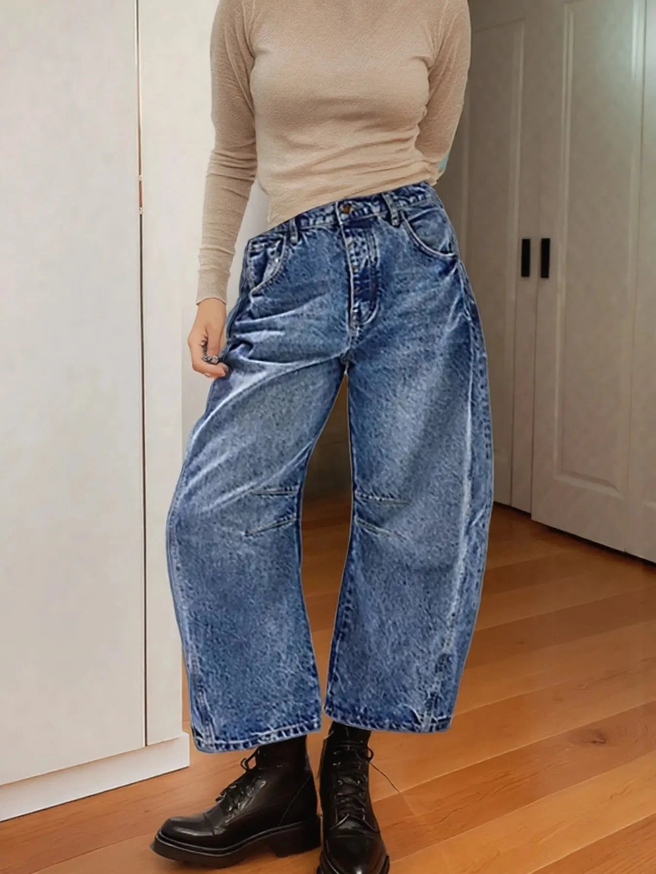 Wide Leg Relaxed Fit Jeans Blue / XS