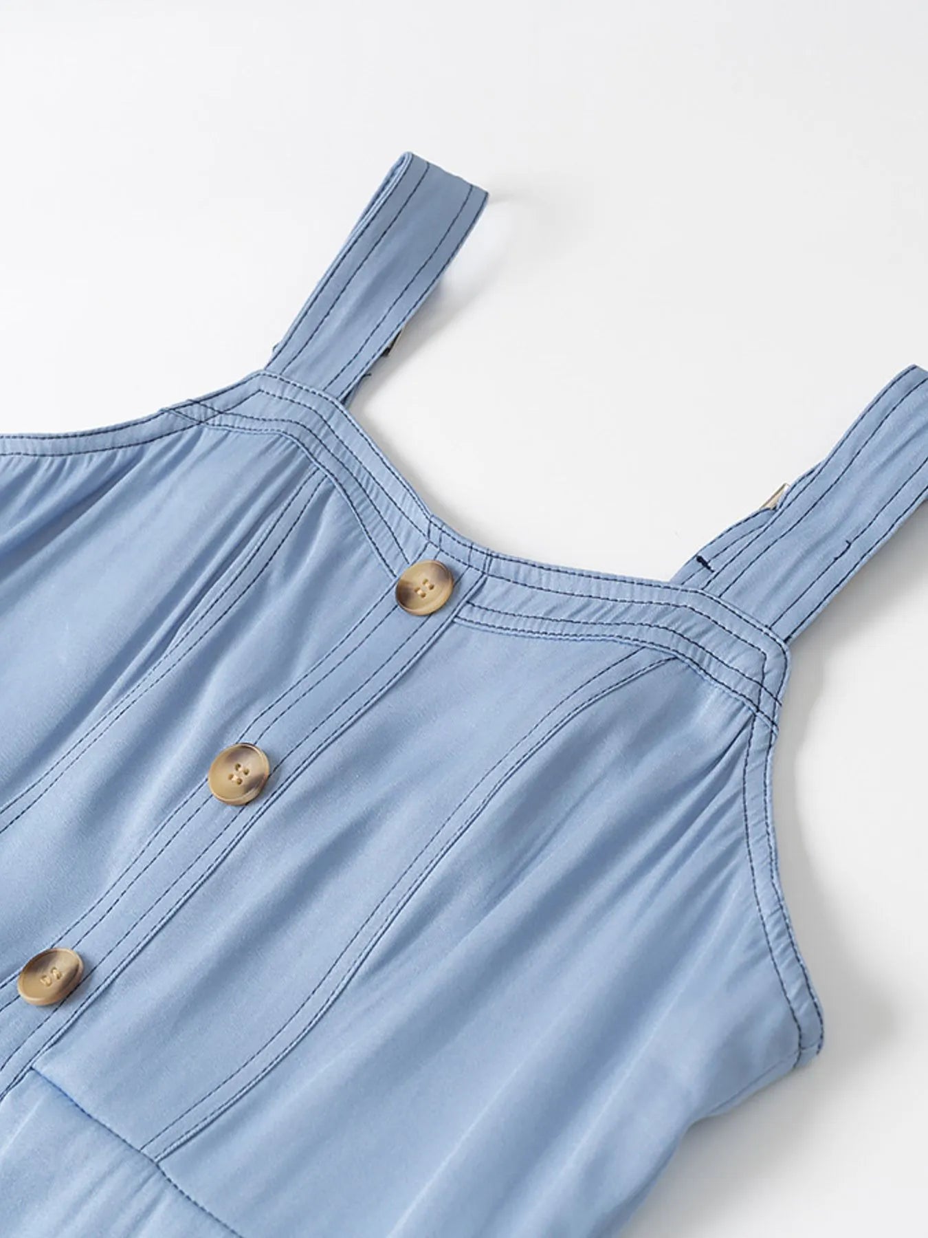 Wide Strap Sweetheart Neck Denim Dress