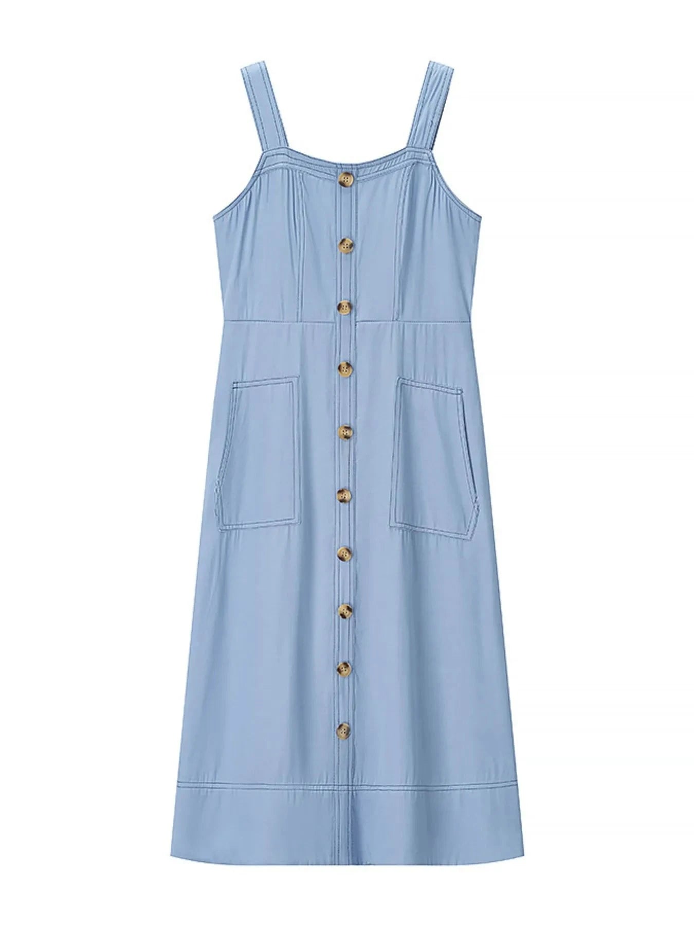 Wide Strap Sweetheart Neck Denim Dress
