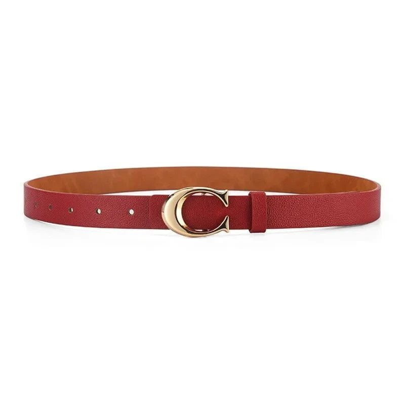 Women's Fashion C-shaped Buckle Thin Belt Red / 105cm