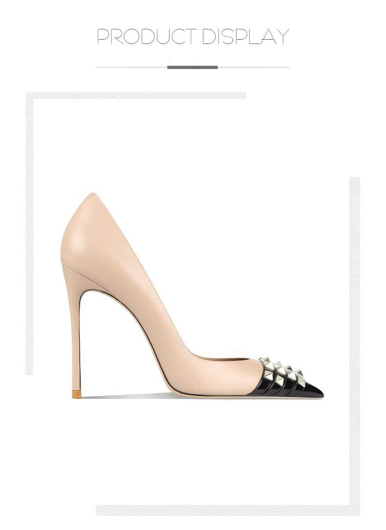 Women's Rockstud Alcove Pointed Toe High Heel Pumps with Contrasting Cap