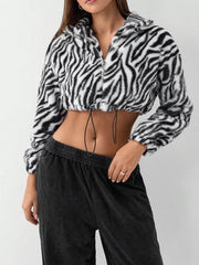 Zebra Print Plush Cropped Jacket Black / S
