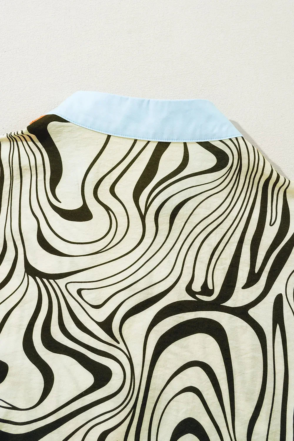 Zebra Stripe Print Contrast V-Neck Ricrac Detail Short Sleeve Blouse Top