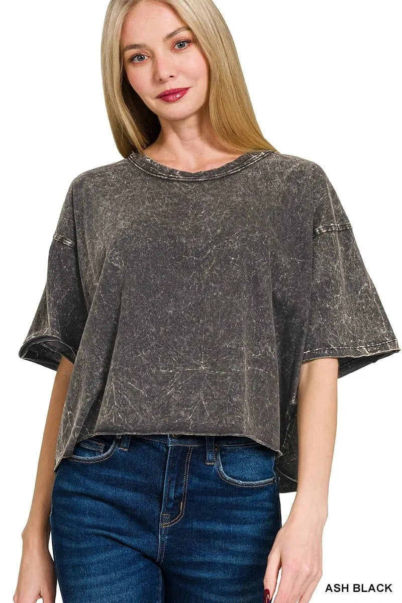 Zenana Acid Crinkle-Washed Oversized T-Shirt ASH BLACK / S
