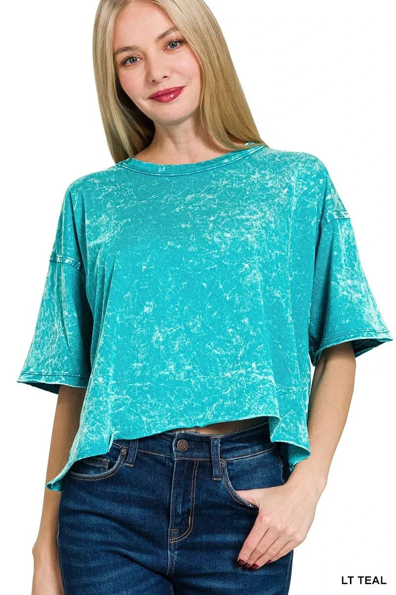 Zenana Acid Crinkle-Washed Oversized T-Shirt LT TEAL / S
