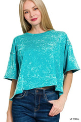 Zenana Acid Crinkle-Washed Oversized T-Shirt LT TEAL / S