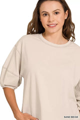 Zenana Balloon Sleeve Top with Contrast Stitching