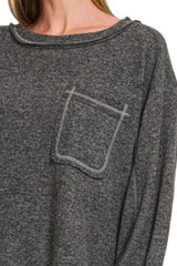 Zenana Brushed Hacci Hi-low Round Neck Knit Top