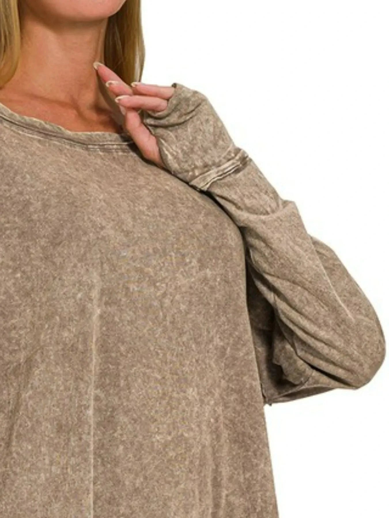 Zenana Crinkle Washed Thumb Hole Cuffs Long Sleeve Top