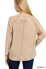Zenana Crinkle Washed Thumb Hole Cuffs Long Sleeve Top